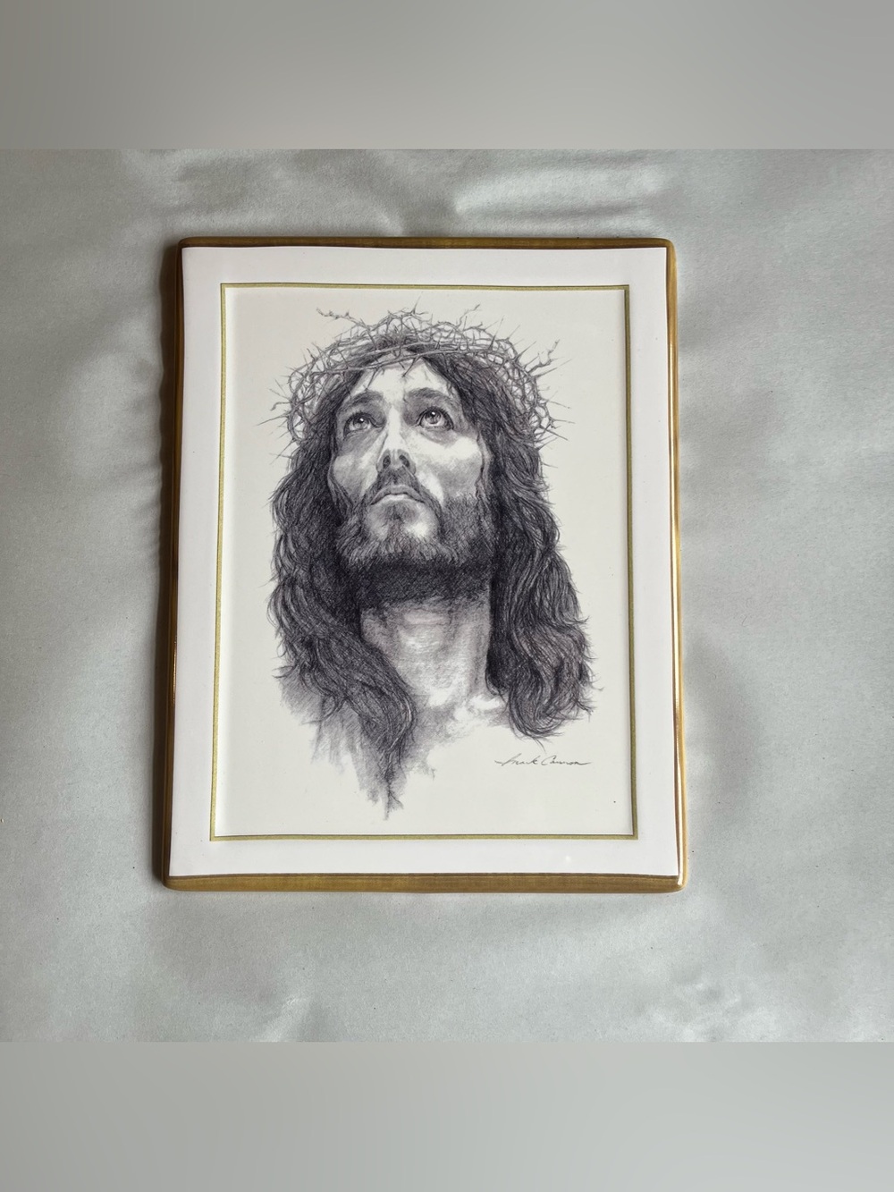 Vintage Bradford Exchange Ceramic Wall Plaque 'Crown of Thorns Jesus' 7x9”